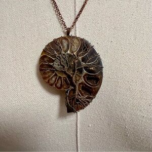 Wire Wrapped Tree of Life Ammonite Fossil Pendant